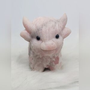Pink Opal Highland Cow Crystal Carving, Farmhouse, Western Decor